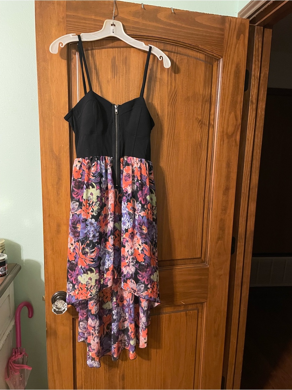 Material Girl Black Bodice Floral High-Low Dress